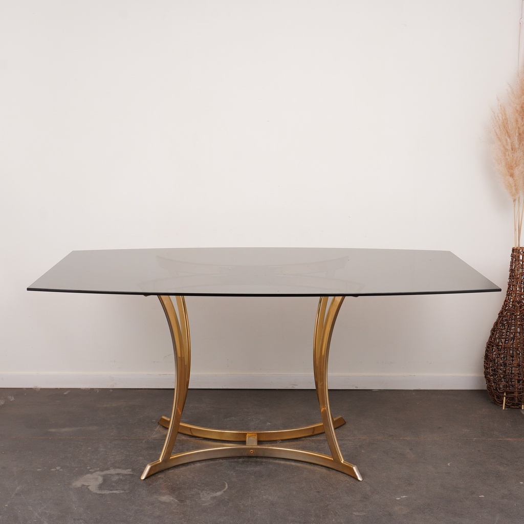 Table en métal doré/verre fumé vintage -SU0179