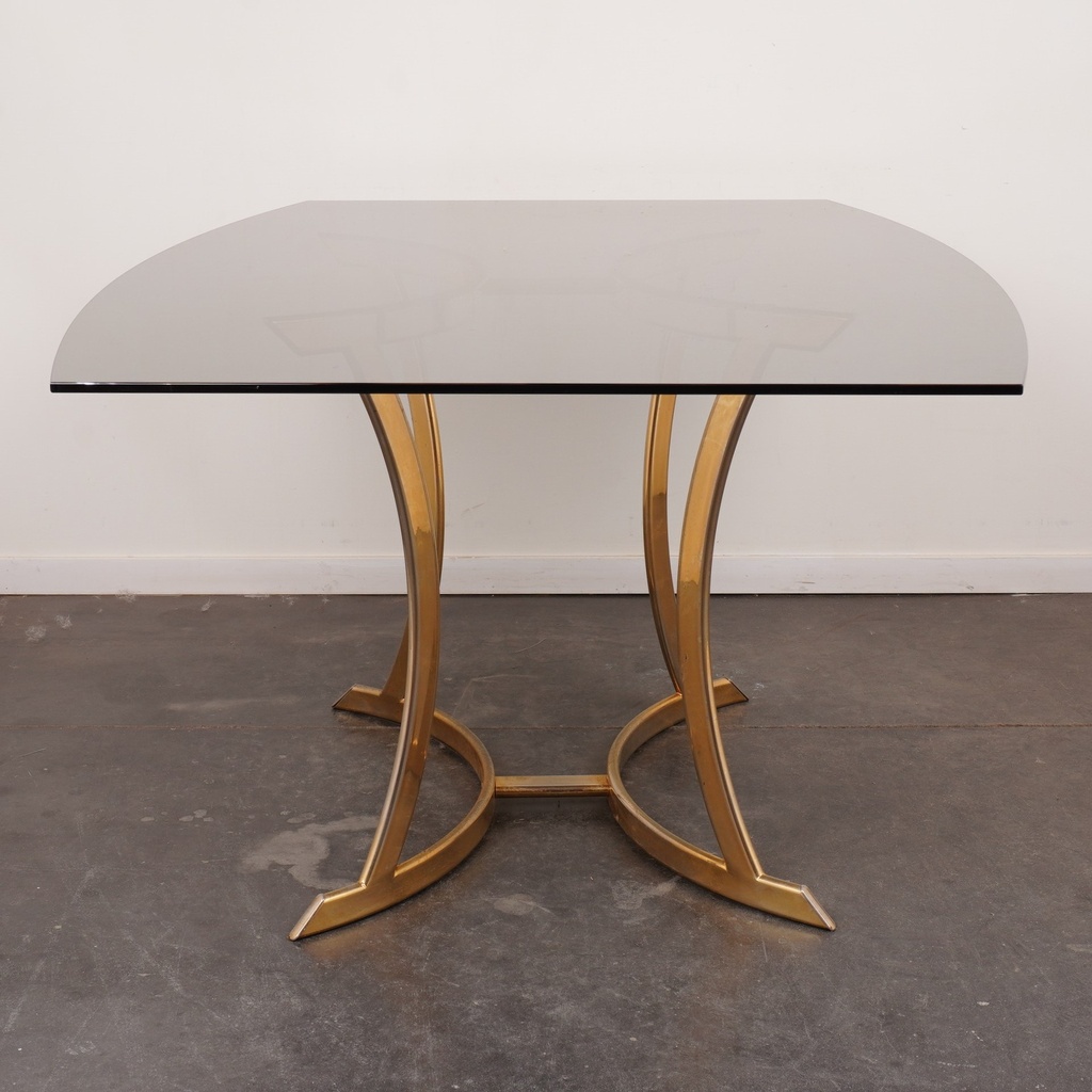 Table en métal doré/verre fumé vintage -SU0179
