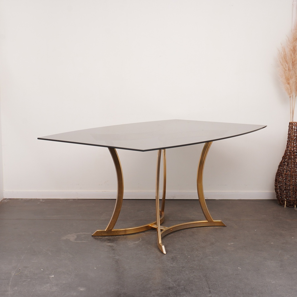 Table en métal doré/verre fumé vintage - SU0179