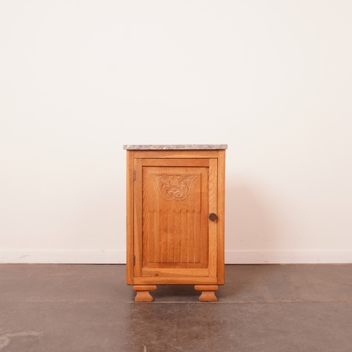 [SU2477] Table de nuit en bois aérogommé/marbre