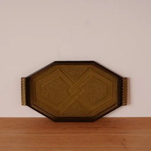 [SU2928] Plat en verre fumé style Art Déco