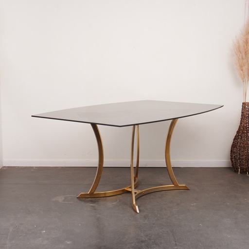 [SU0179] Table en métal doré/verre fumé vintage - SU0179