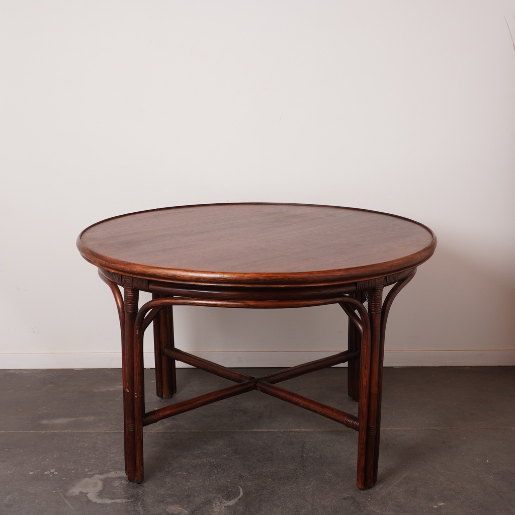 Table ronde bambou/bois vintage