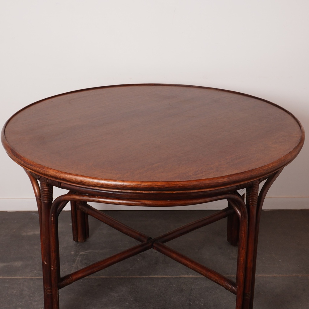 Table ronde bambou/bois vintage