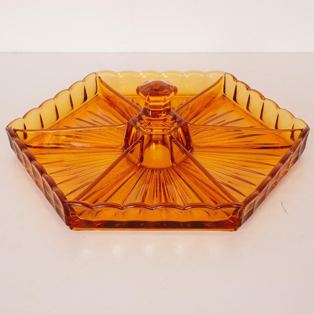 Plat apéritif verre ambré vintage