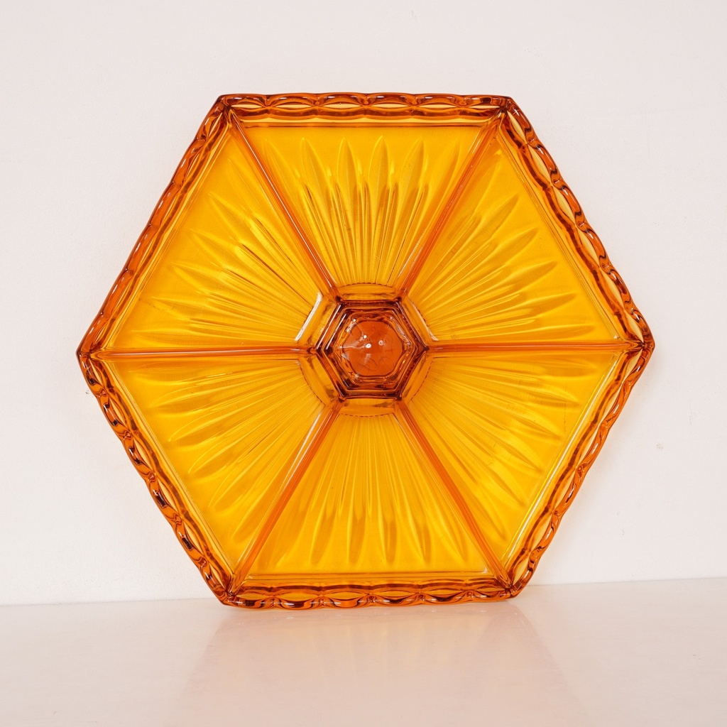 Plat apéritif verre ambré vintage