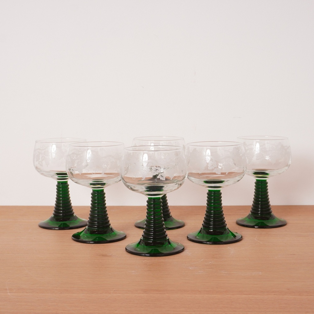 6 verres à vin gravés feuilles de vigne