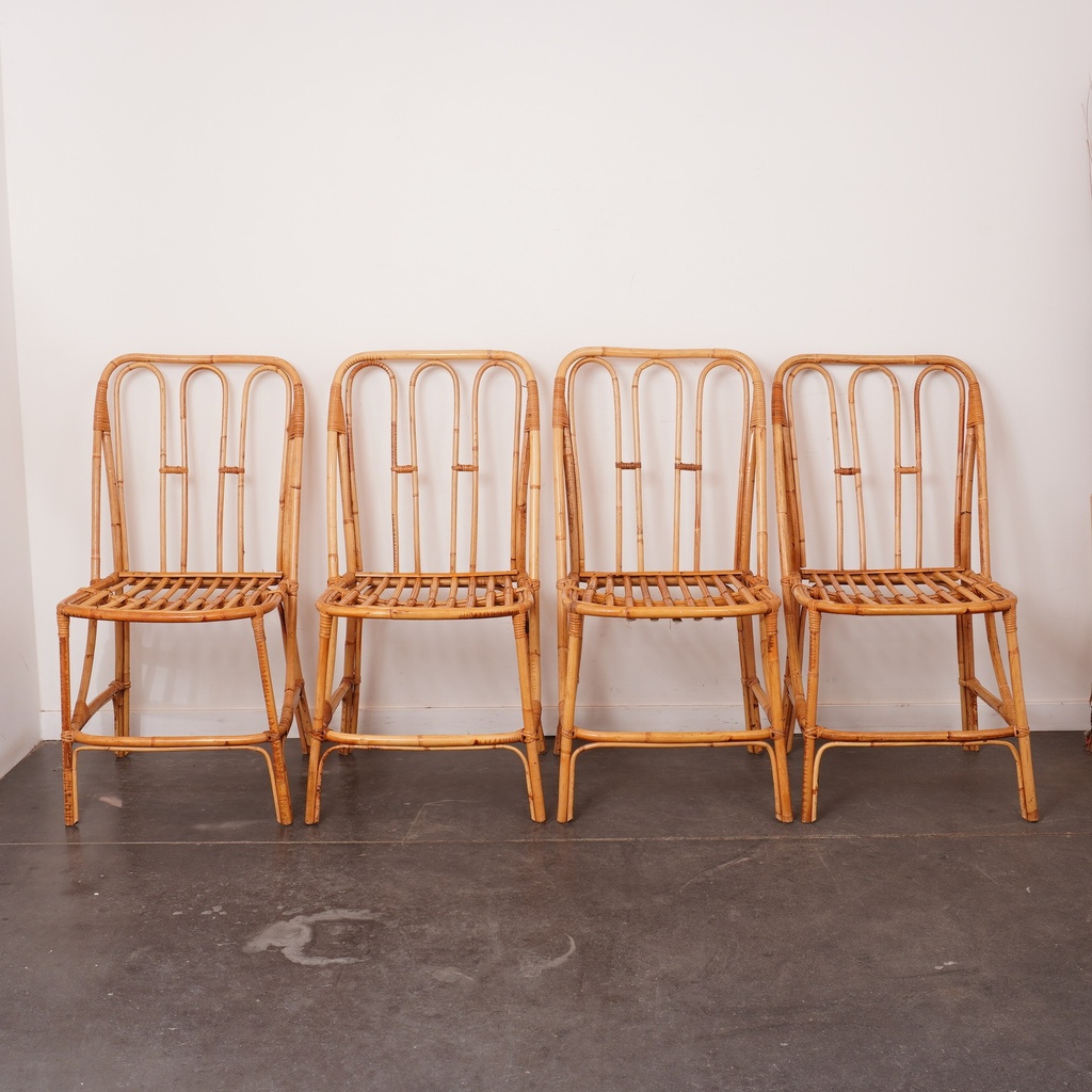 Série de 4 chaises en rotin vintage
