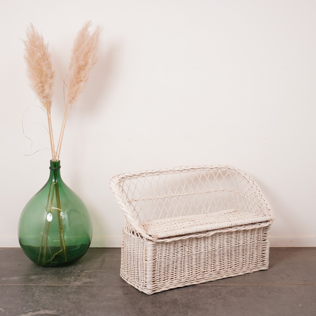 Banc-coffre enfant rotin blanc