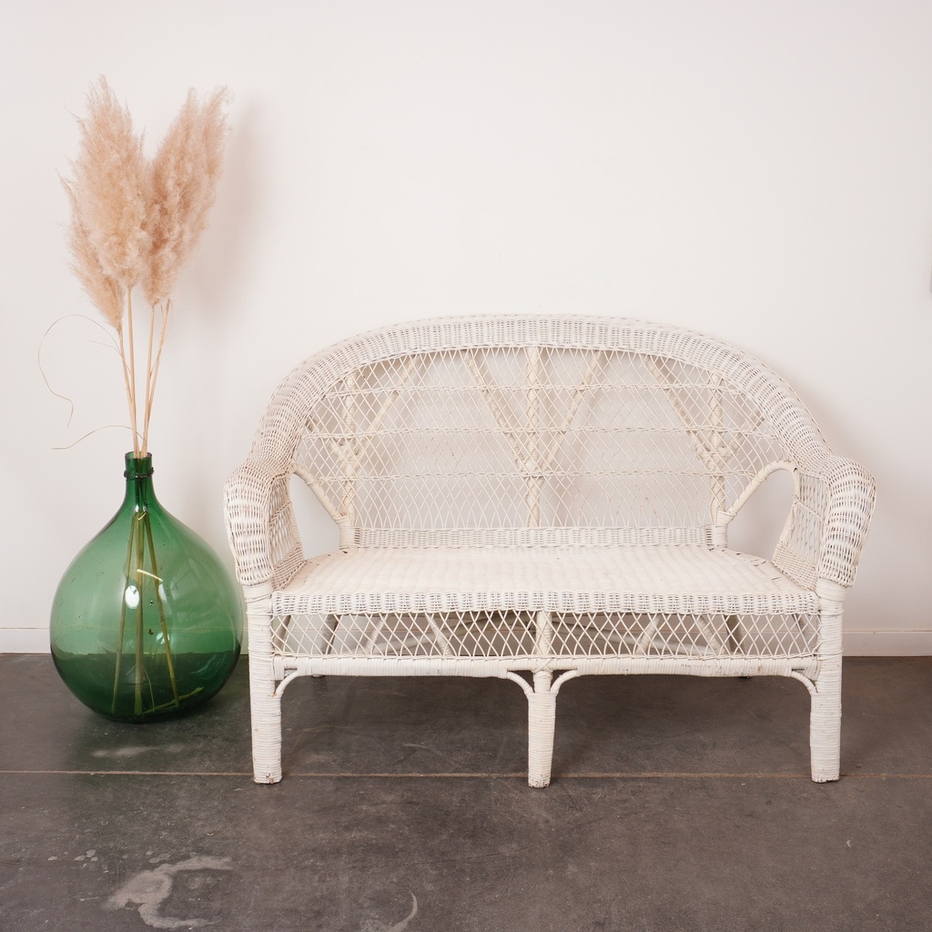 Banquette osier blanc vintage
