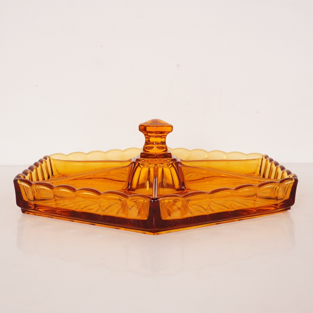 Plat apéritif verre ambré vintage