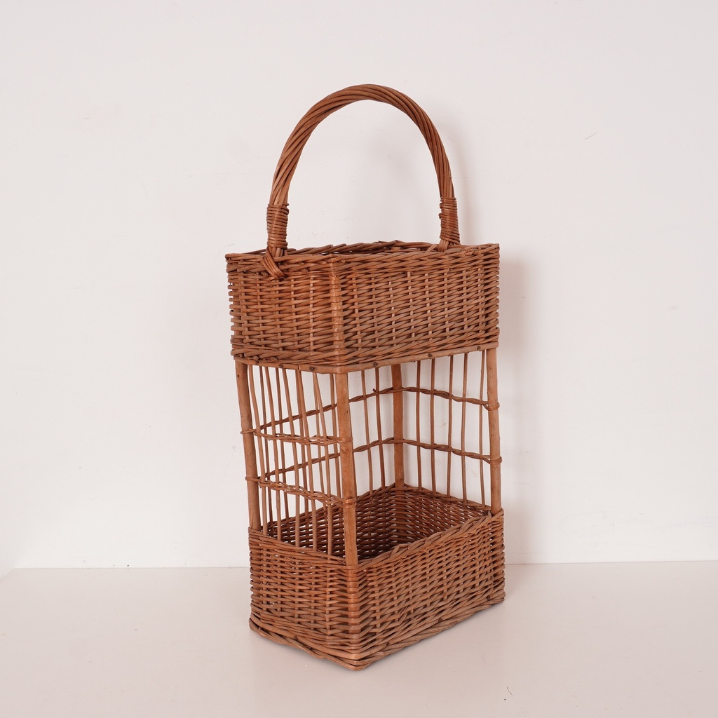 Panier à bouteilles rotin vintage