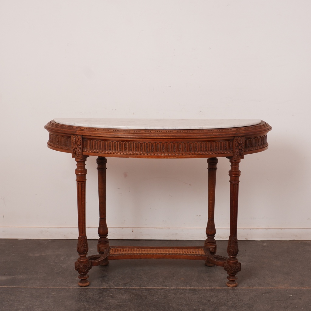 Console demi lune bois/marbre