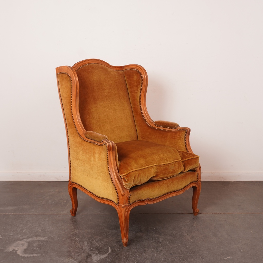 Fauteuil bergère en velours