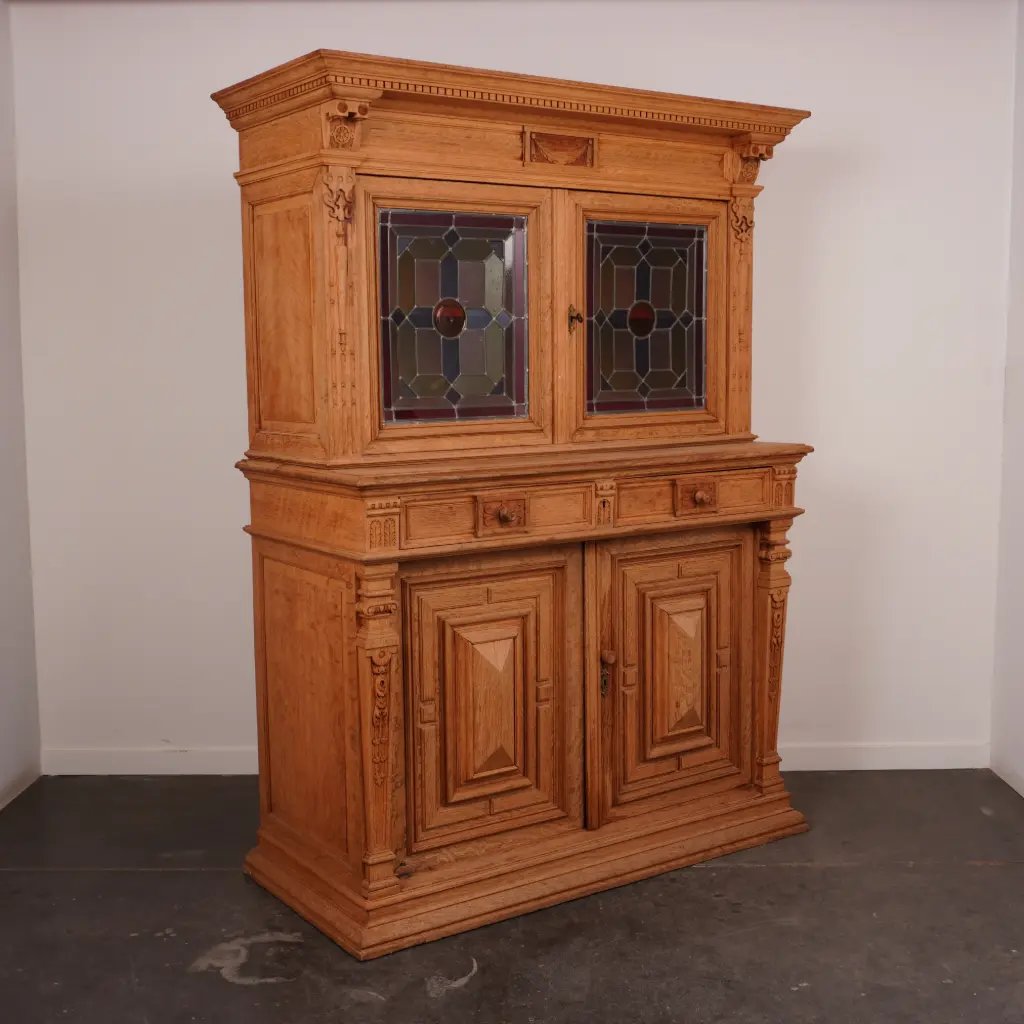 Meuble 2 corps bois/vitraux