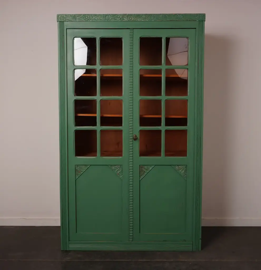 Meuble vitrine bois peint vintage