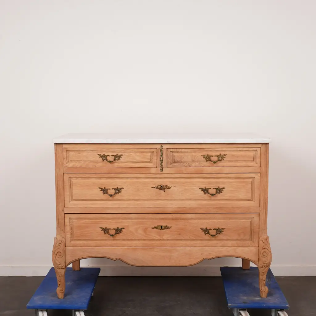 Commode bois aérogommé/marbre blanc