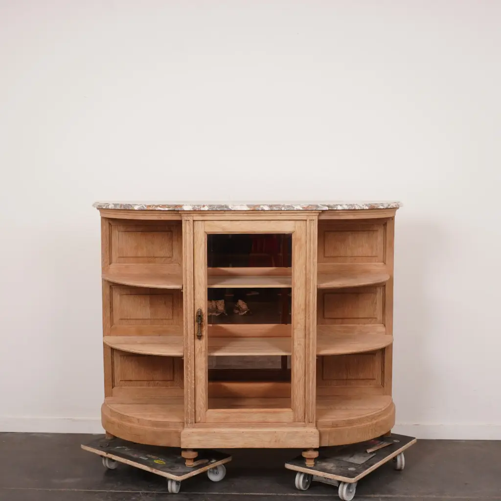 Meuble vitrine bois aérogommé/marbre