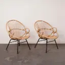 Paire de fauteuils coquilles rotin vintages