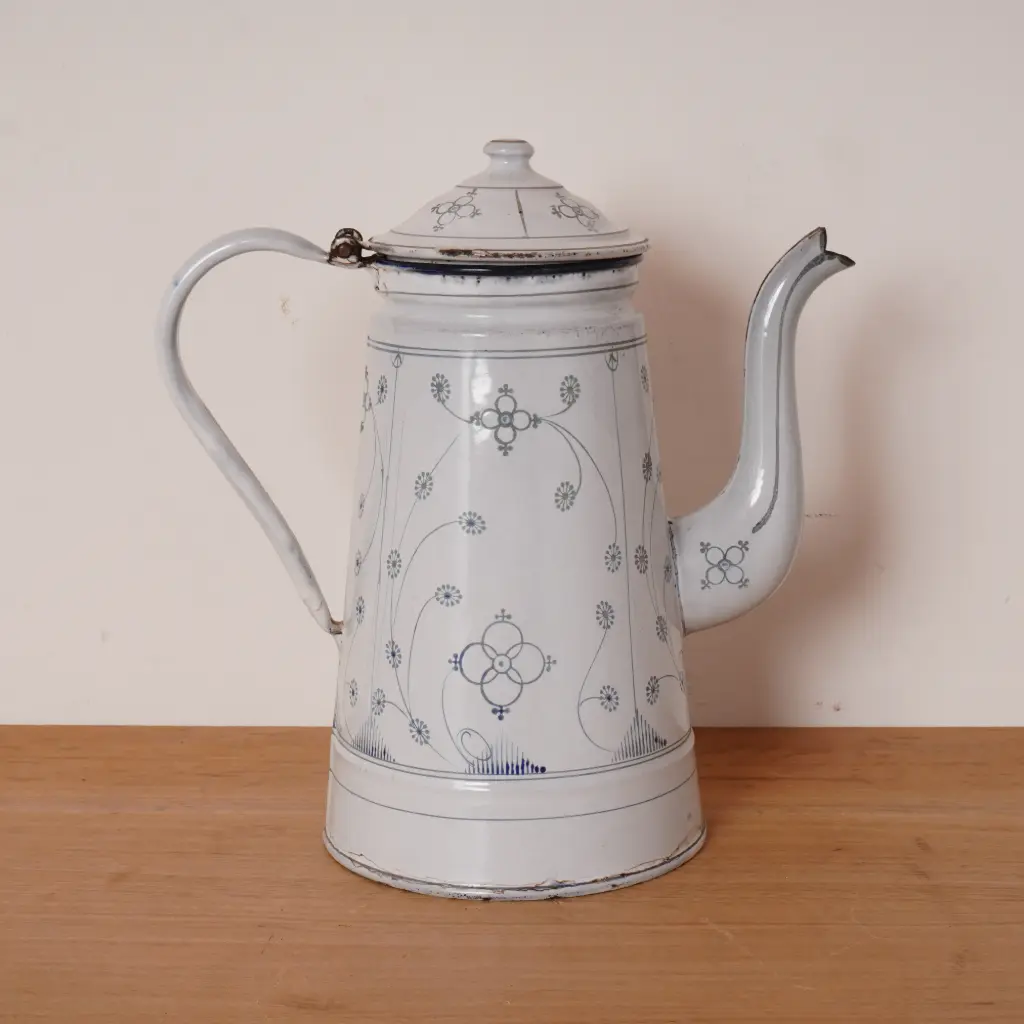 Cafetière en tôle émaillée vintage 31cm