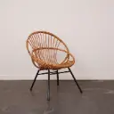 Fauteuil coquille rotin vintage