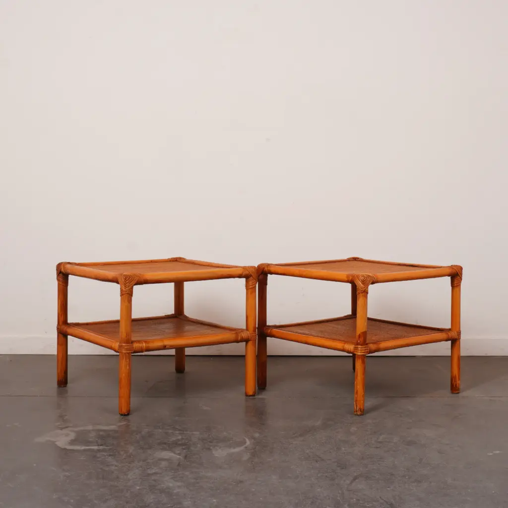 Paire tables basse rotin vintage