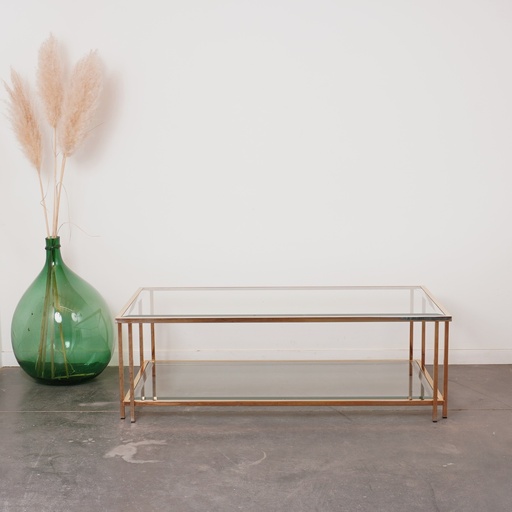 [SU1397] Table basse verre/métal doré vintage