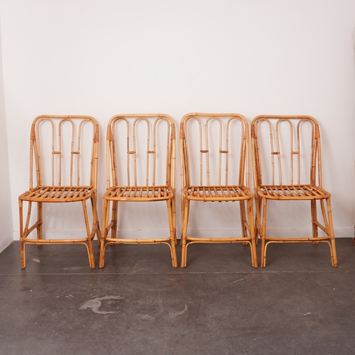 [SU1617] Série de 4 chaises en rotin vintage