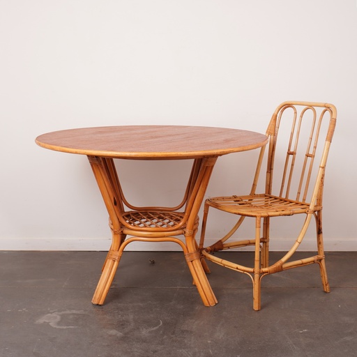 [SU1640] Table ronde bambou vintage
