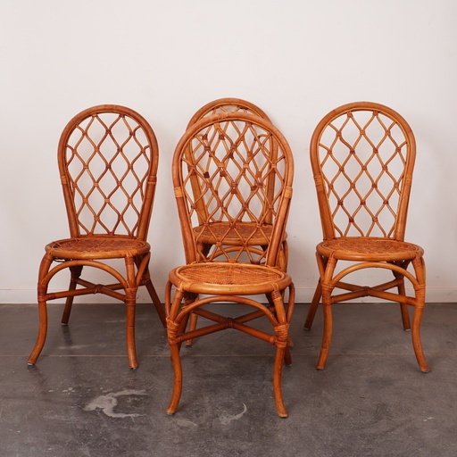 [SU1939] Série de 4 chaises bambou vintage