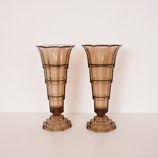 [SU1950] Paire de vases en verre fumé vintage