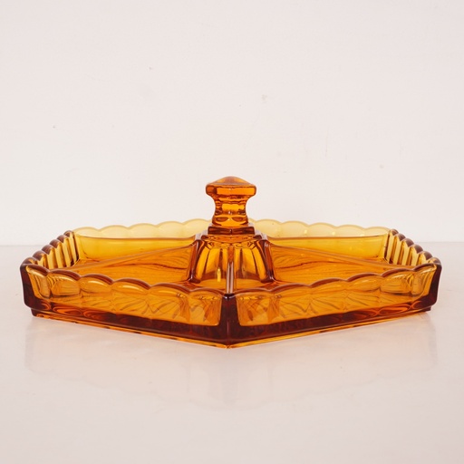 [SU1951] Plat apéritif verre ambré vintage