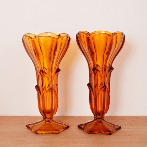 [SU2113] Paire de vases verre ambré vintage