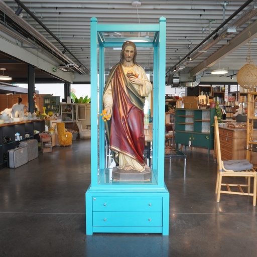 [SU2273] Vitrine bois laqué bleu