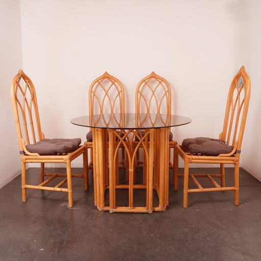 [SU2559] Salon en bambou/verre vintage