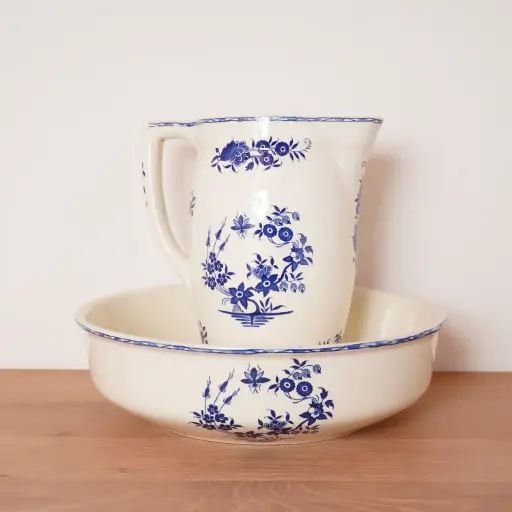 [SU2968] Set de toilette faïence BOCH "Grand Bouquet" 