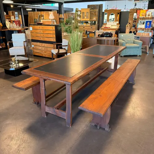 [SU3006] Table + 2 bancs en pin