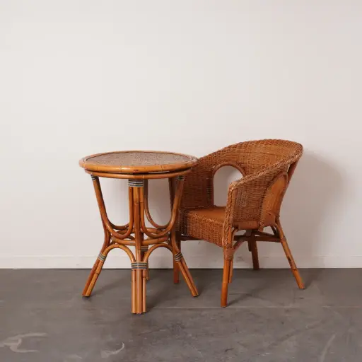 [SU3117] Table de bistrot rotin vintage