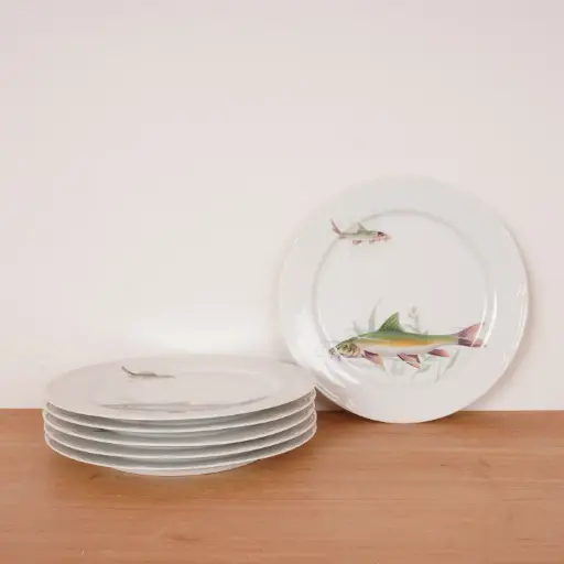 [SU3168] 6 assiettes à poissons Aloya porcelaine 
