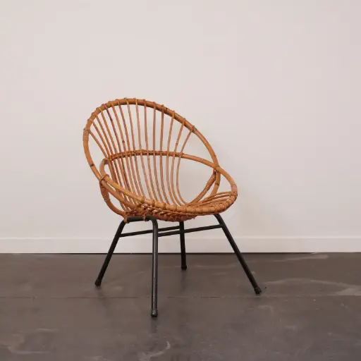 [SU3185] Fauteuil coquille rotin vintage
