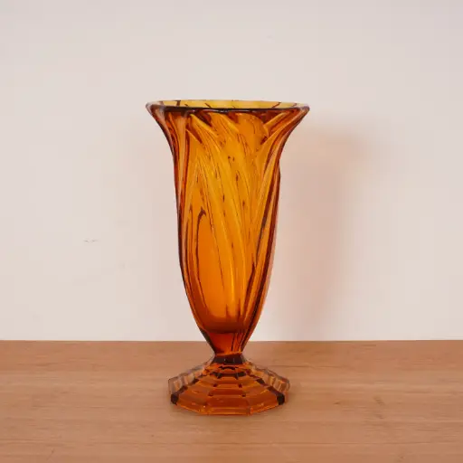 [SU3269] Vase verre ambré style Art Déco