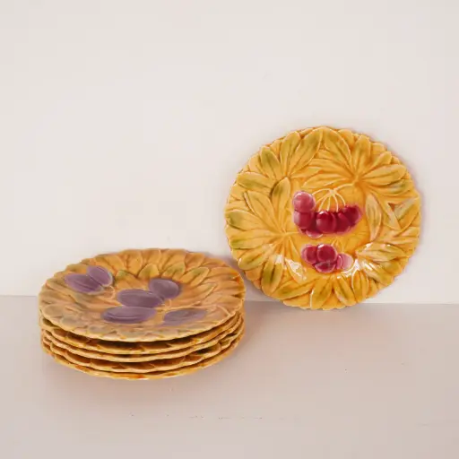 [SU3482] 6 assiettes à dessert "Fruits" de Sarreguemines
