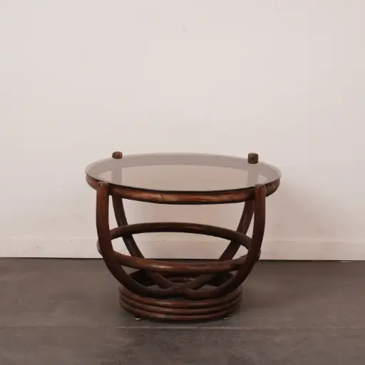 [SU3602] Table basse ronde bambou vintage