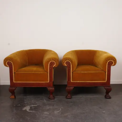[SU3725] Paire fauteuils "boule" style Anglais/Chippendale
